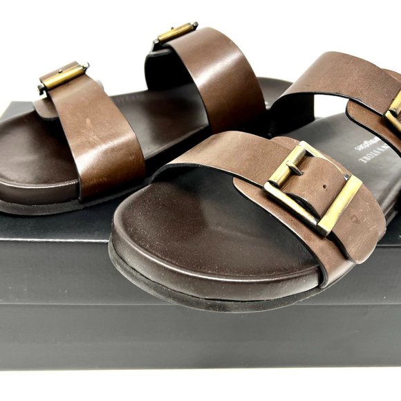 The Men's Store Bloomingdales Devin Soft Brown Leather Men's Slides Sandals - Picture 4 of 4
